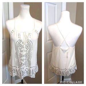 VENUS NWT cream criss cross spaghetti straps embellished tank top XS